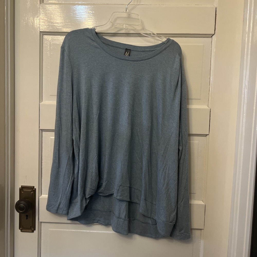 MARLA WYNNE Soft Jersey Stretch Kimono Asymmetrical Tunic Top Slate Blue XL